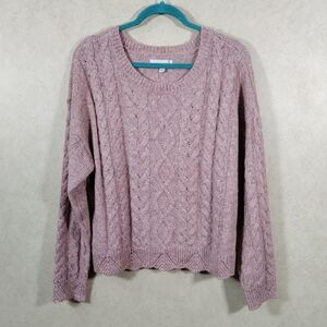 04522 Lucky Brand marbled mauve cable knit crew neck sweater L